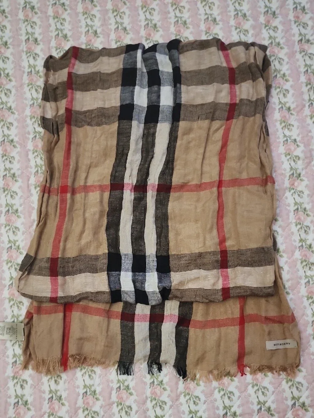 Burberry Giant Check Plaid Scarf  Linen + Silk Blend